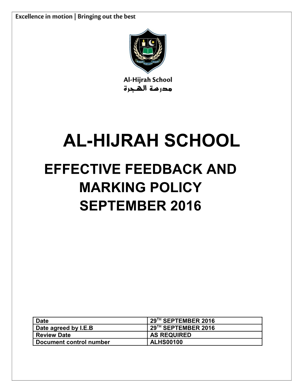 Effective Feedback and Marking Policy September 2016
