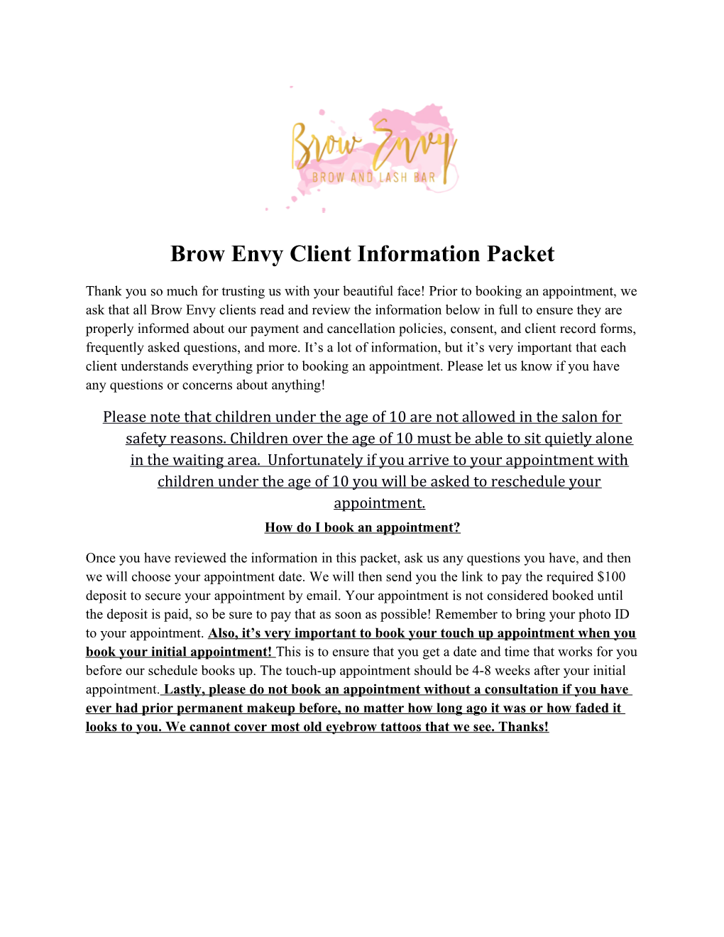 Brow Envy Client Information Packet