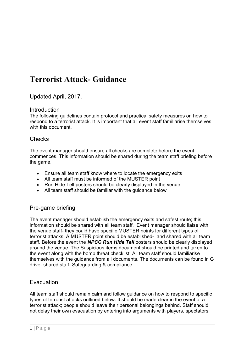 Terrorist Attack- Guidance