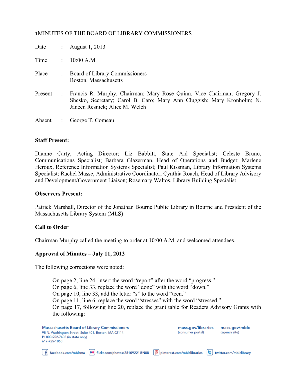 FY2014 August MBLC Board Minutes