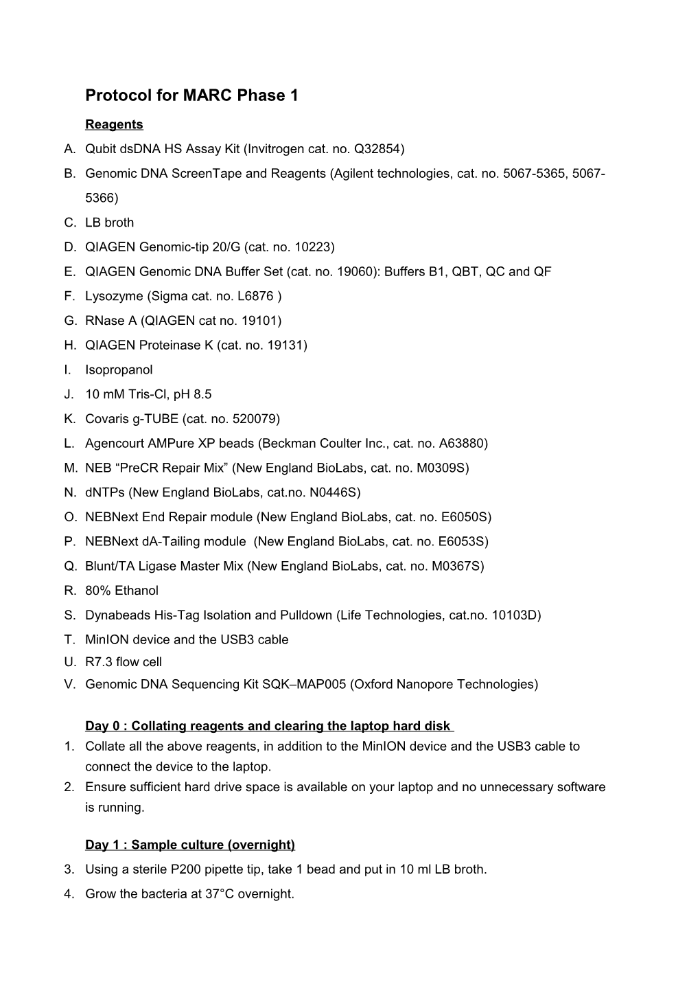 Protocol for MARC Phase 1