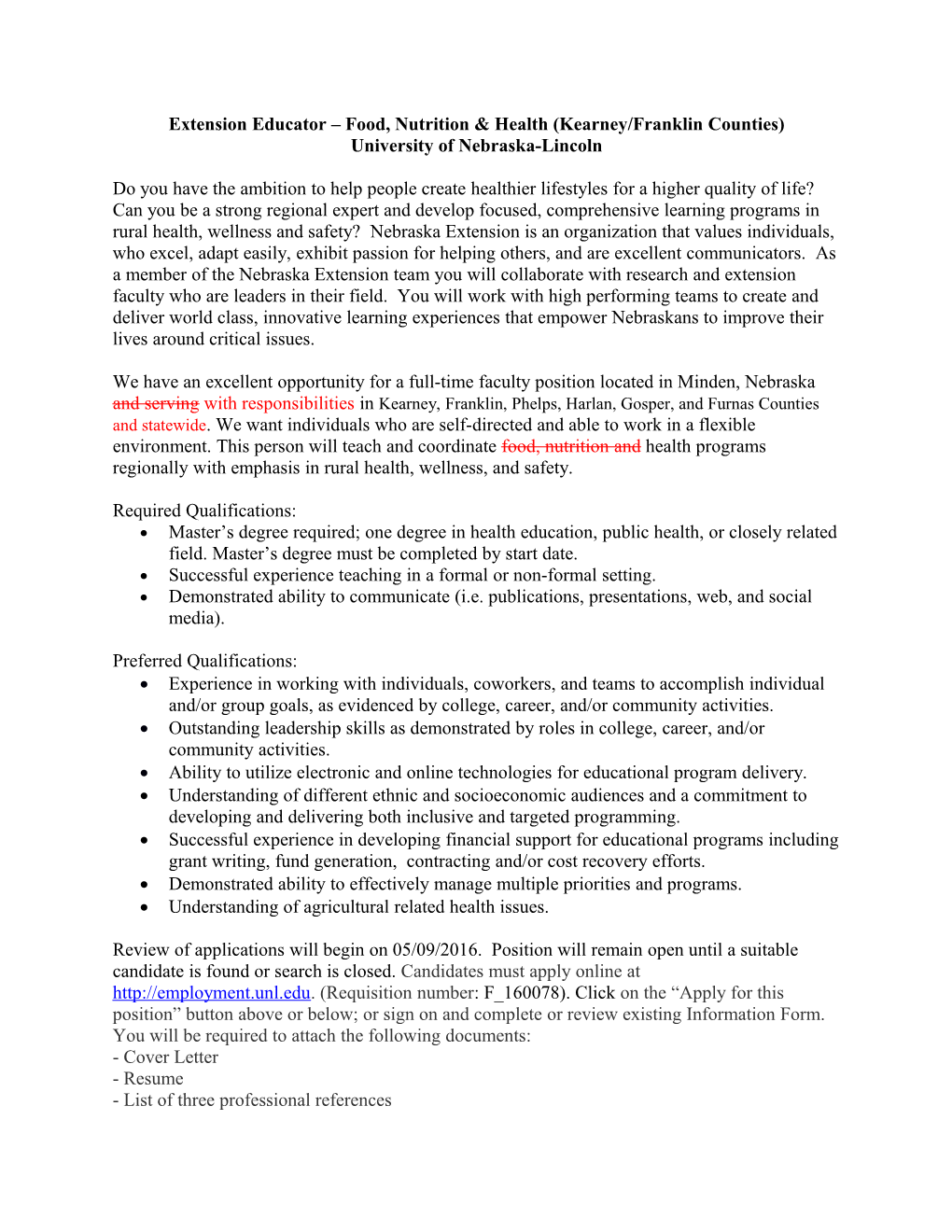 Extension Educator Food, Nutrition & Health (Kearney/Franklin Counties)