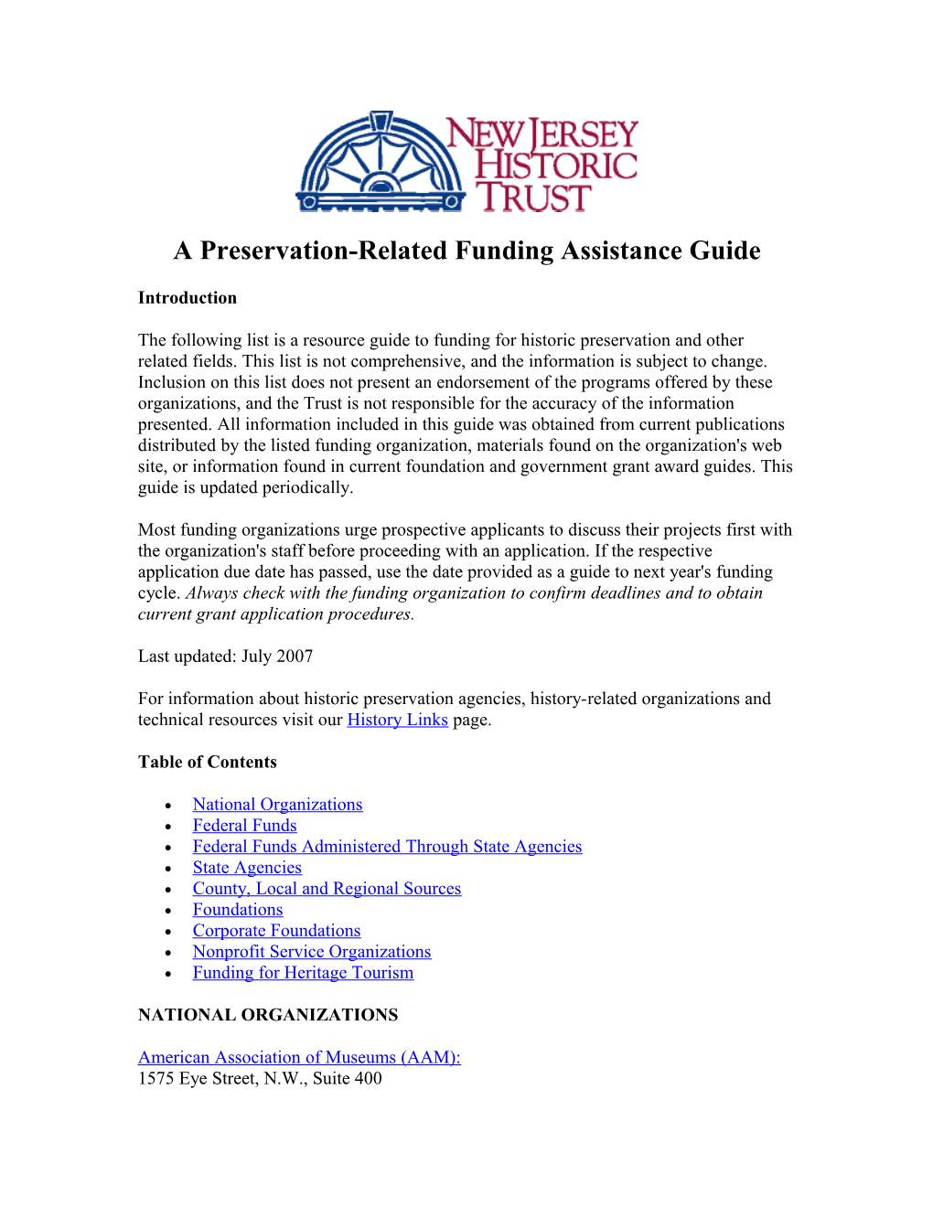 A Preservation-Related Funding Assistance Guide