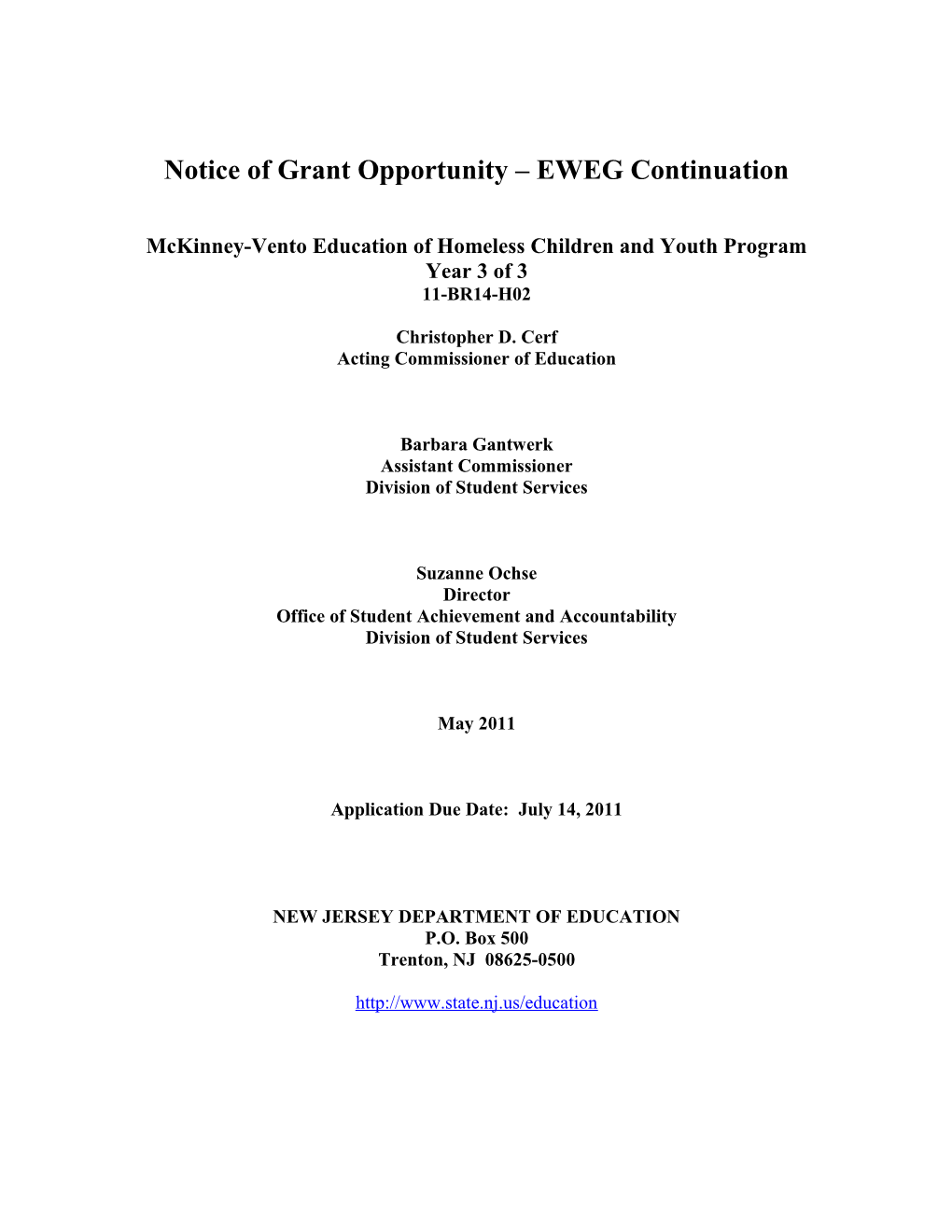 Notice of Grant Opportunity EWEG Continuation