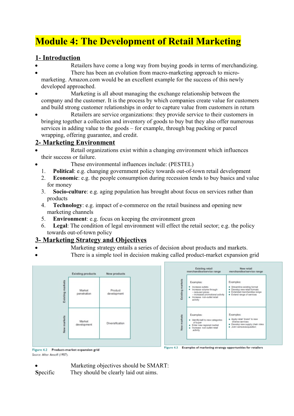 Module 4: the Development of Retail Marketing