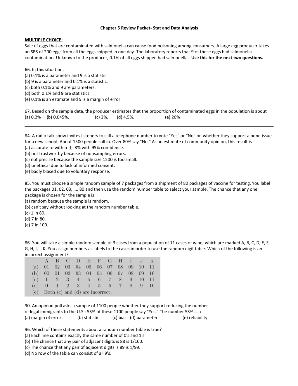 Chapter 5 Review Packet- Stat and Data Analysis