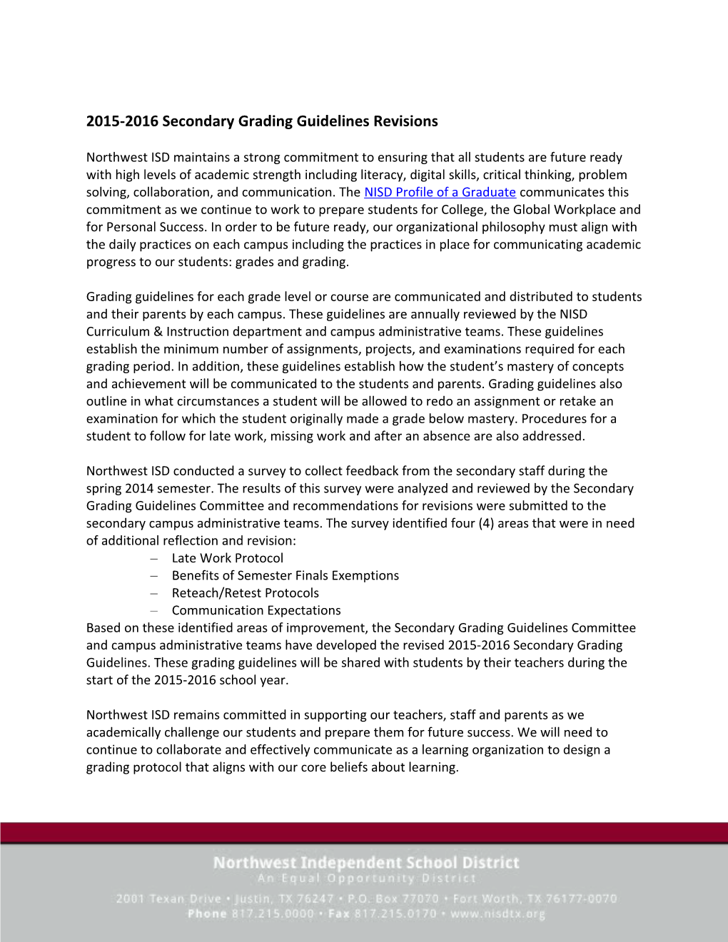 2015-2016 Secondary Grading Guidelines Revisions