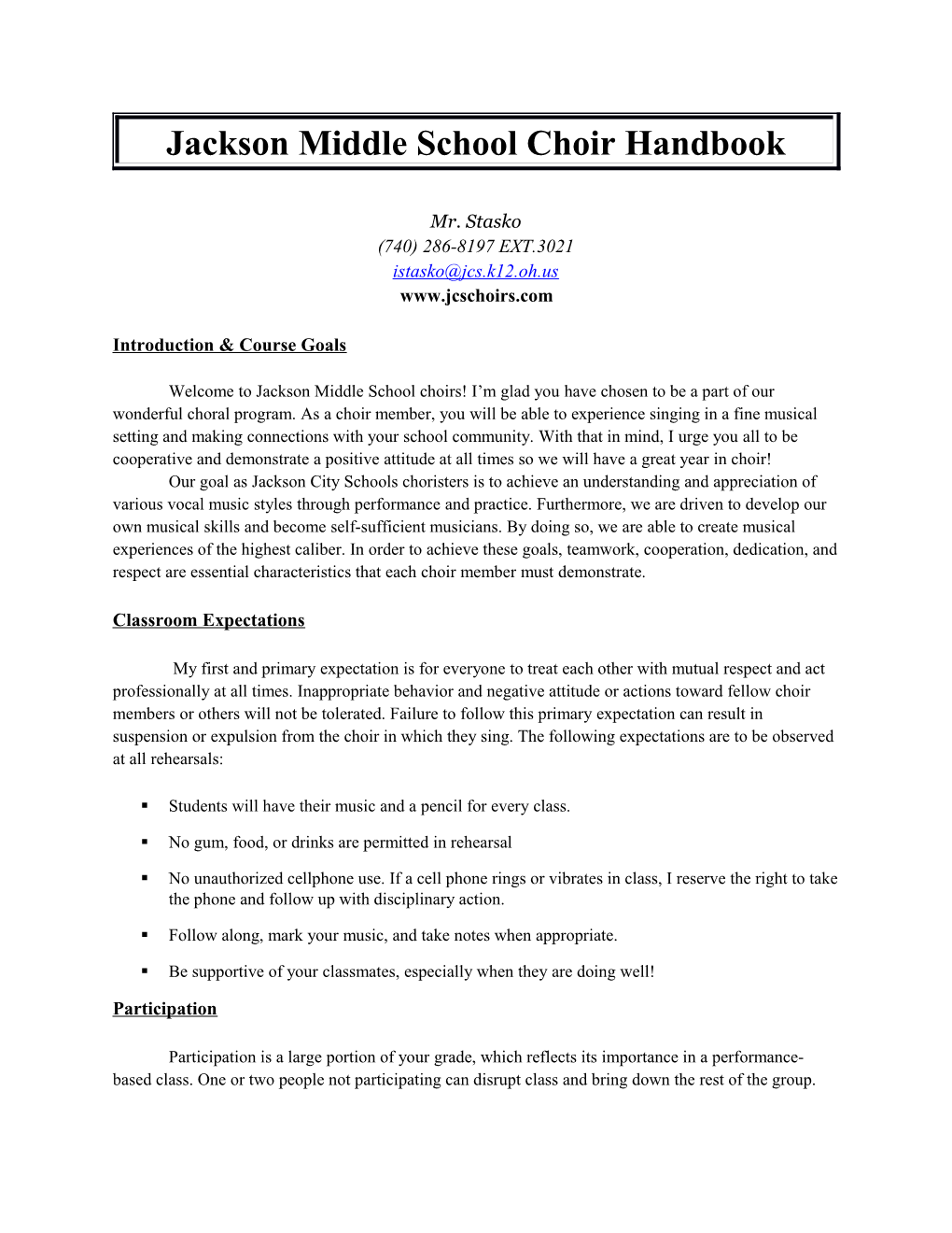 Jackson Middle School Choirhandbook