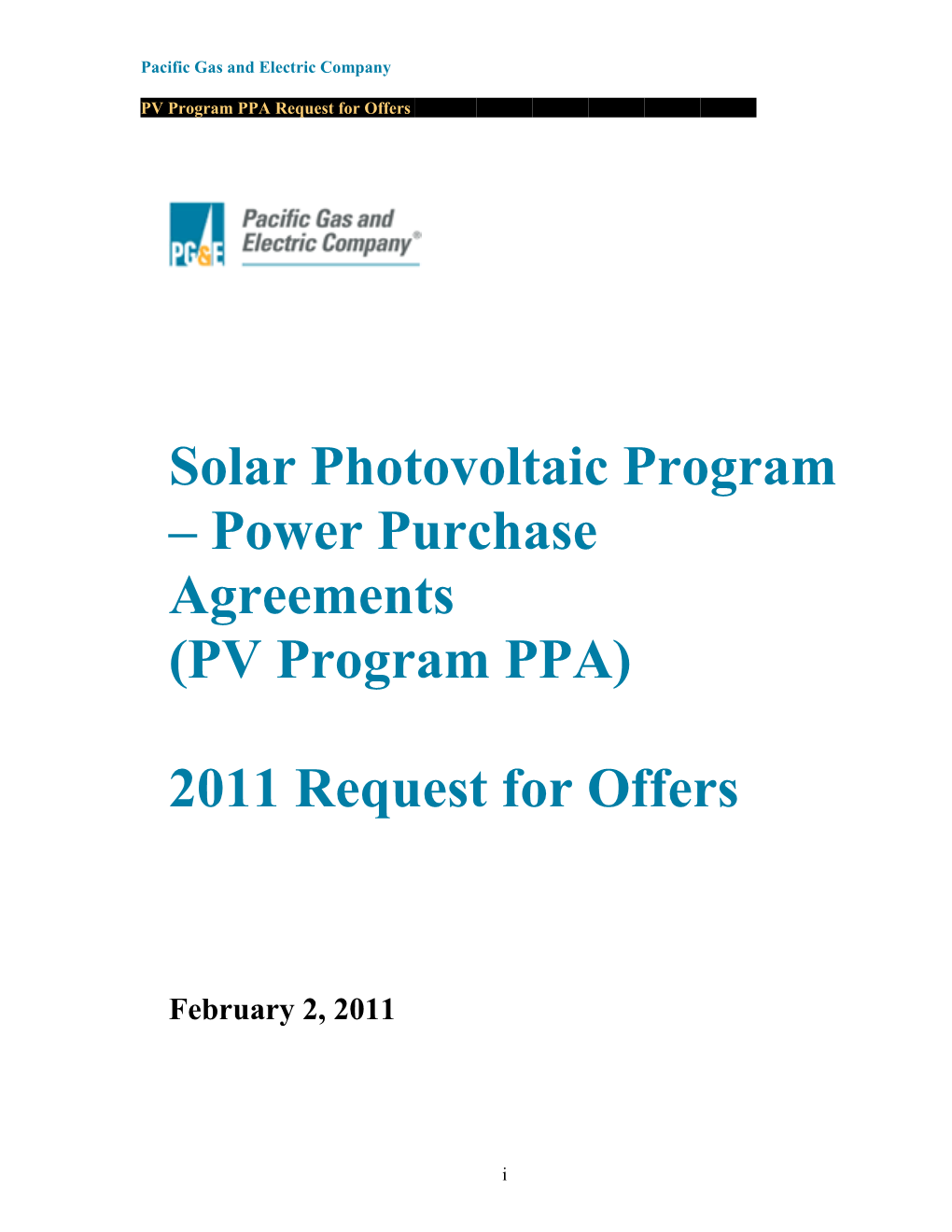 PV Program PPA Request for Offers