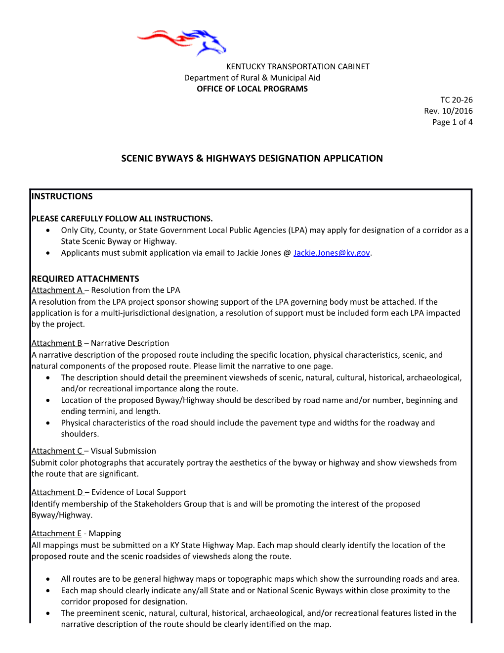 Scenic Byways and Highways Designation Application