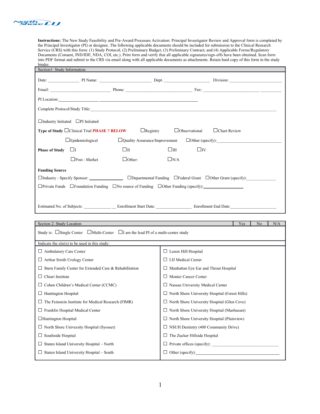 Instructions: the New Study Feasibility and Pre-Award Processes Activation: Principal