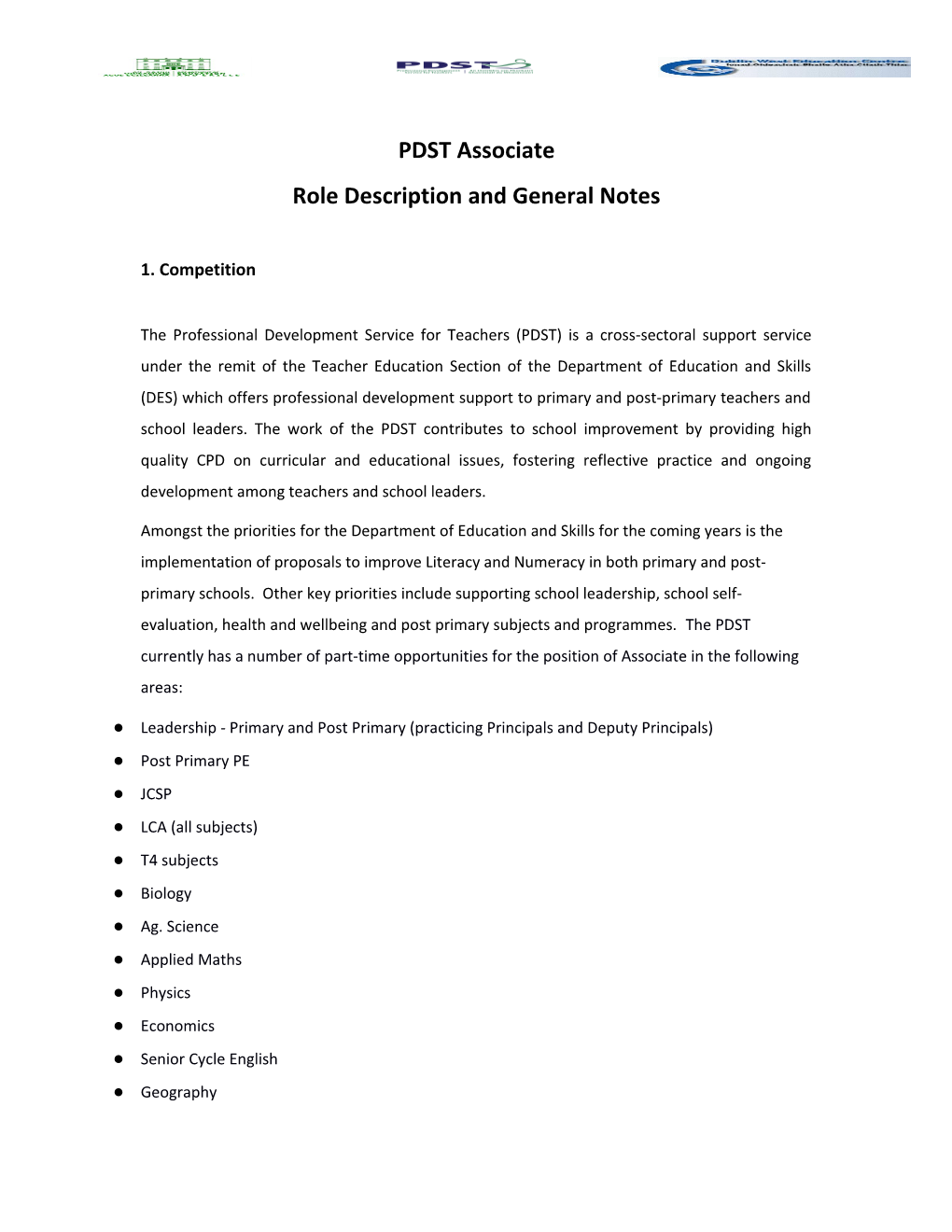 PDST Associate Role Description