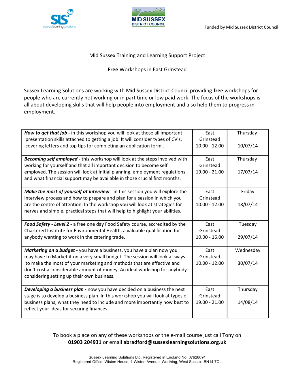 Mid Sussex Training and Learning Support Project