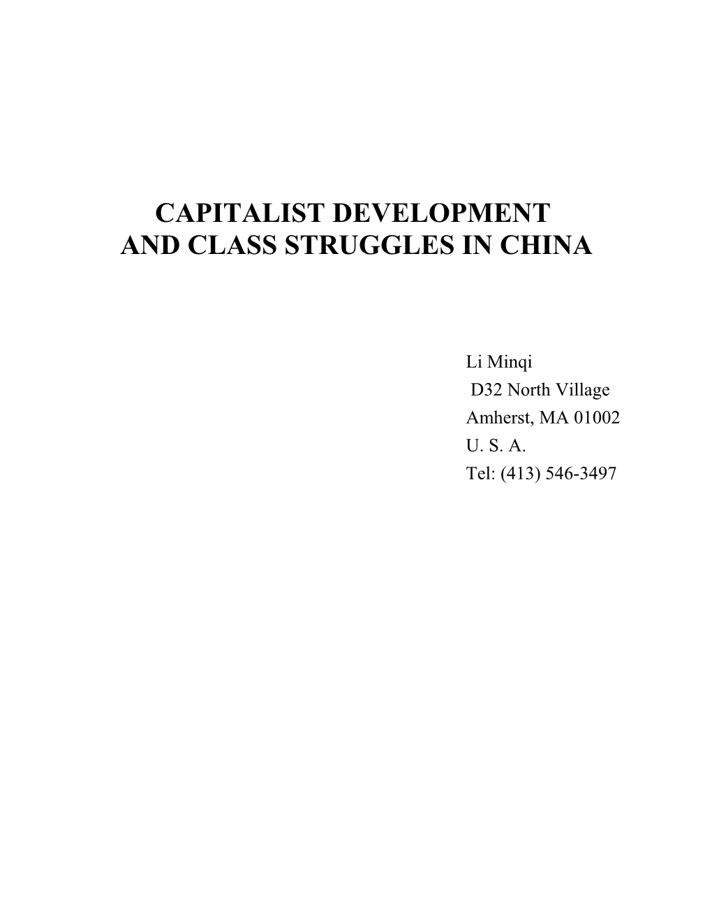 And Class Struggles in China