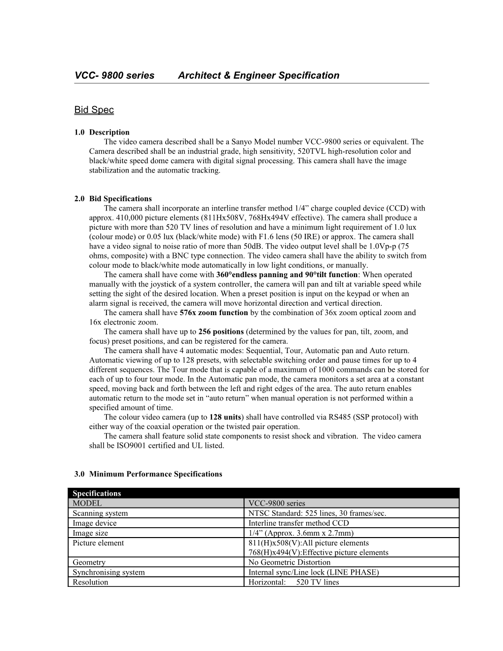 VCC- 9800 Seriesarchitect & Engineer Specification