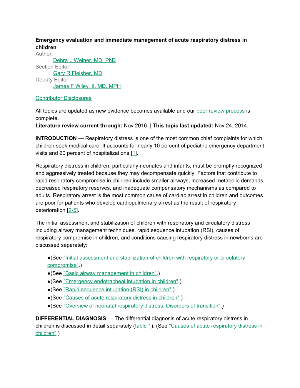 Emergency Evaluation and Immediate Management of Acute Respiratory Distress in Children