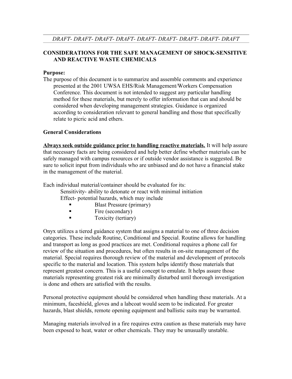 Shock-Sensitive/Reactives Considerations