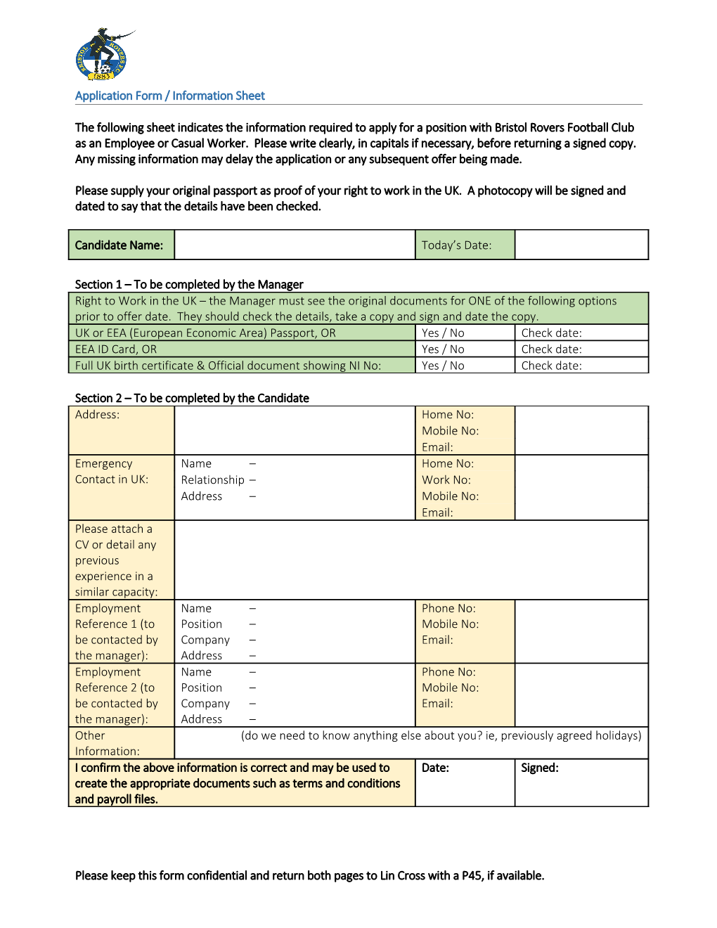 Application Form / Information Sheet