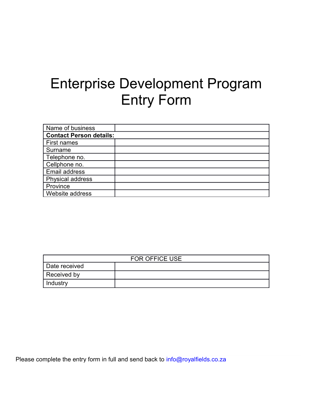 Sample Workshop Registration Form