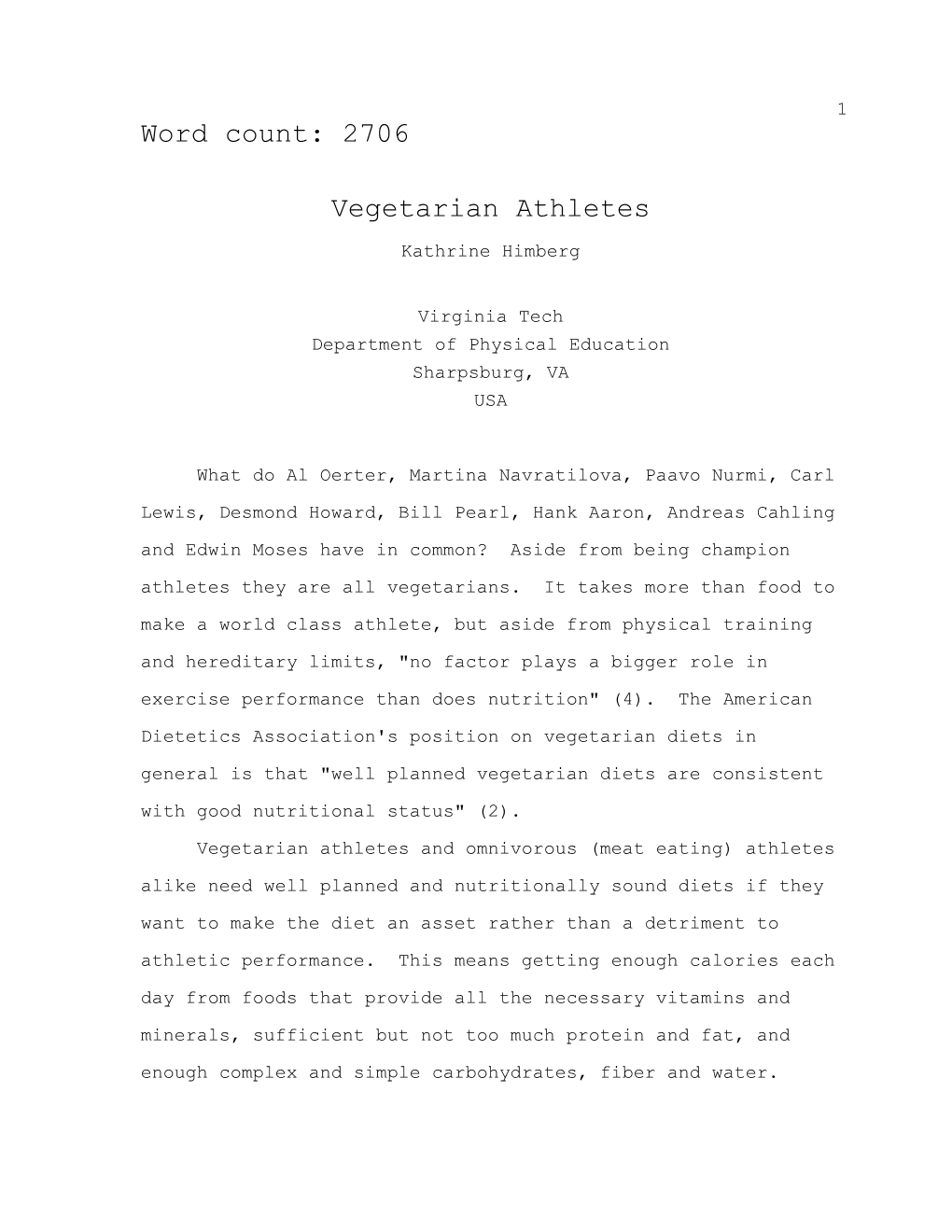 Vegetarian Athletes