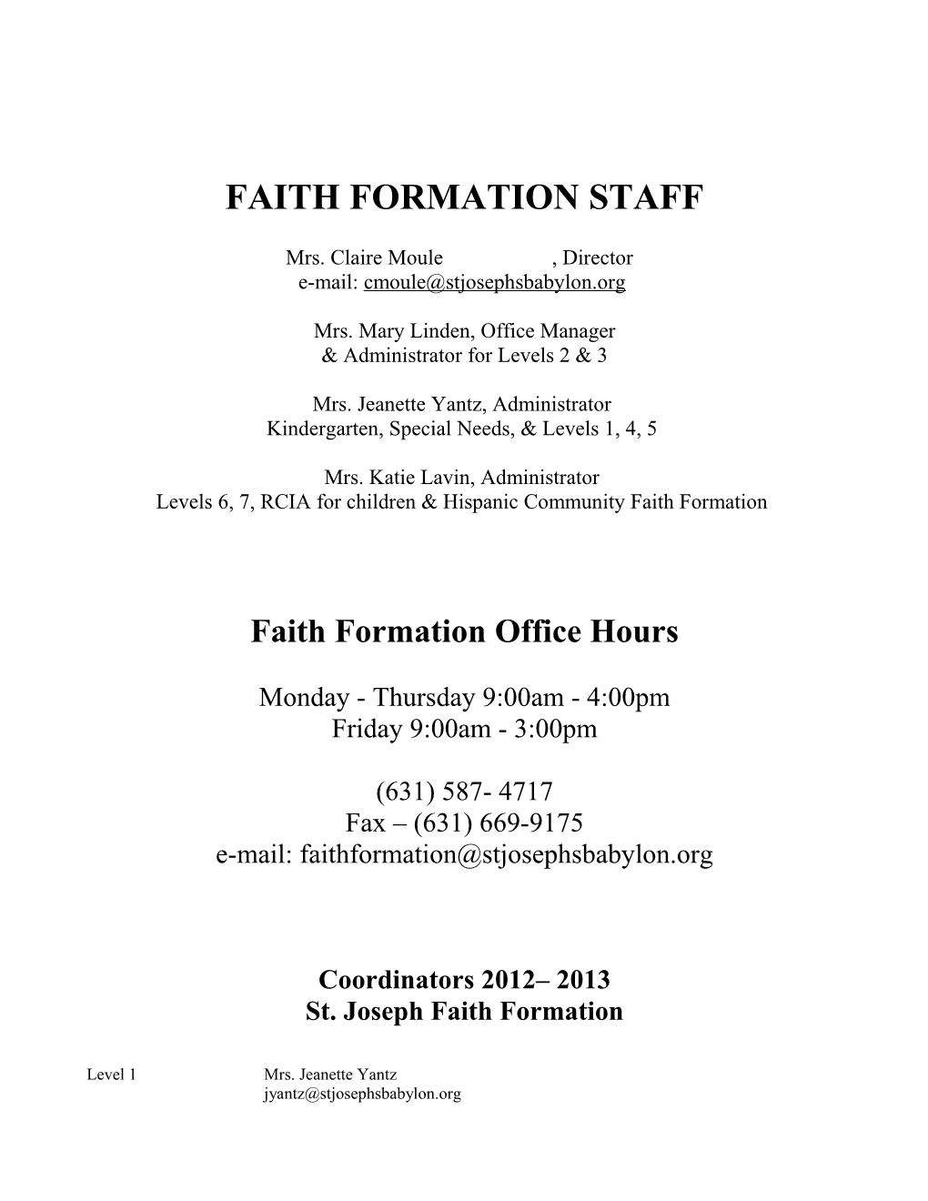 Faith Formation Staff