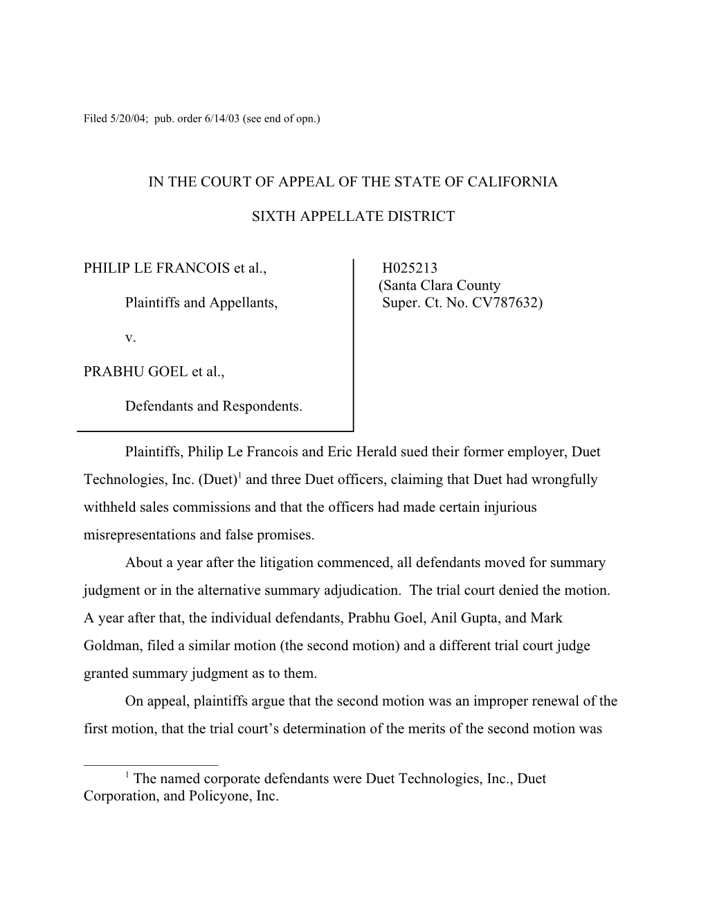 Filed 5/20/04; Pub. Order 6/14/03 (See End of Opn.)