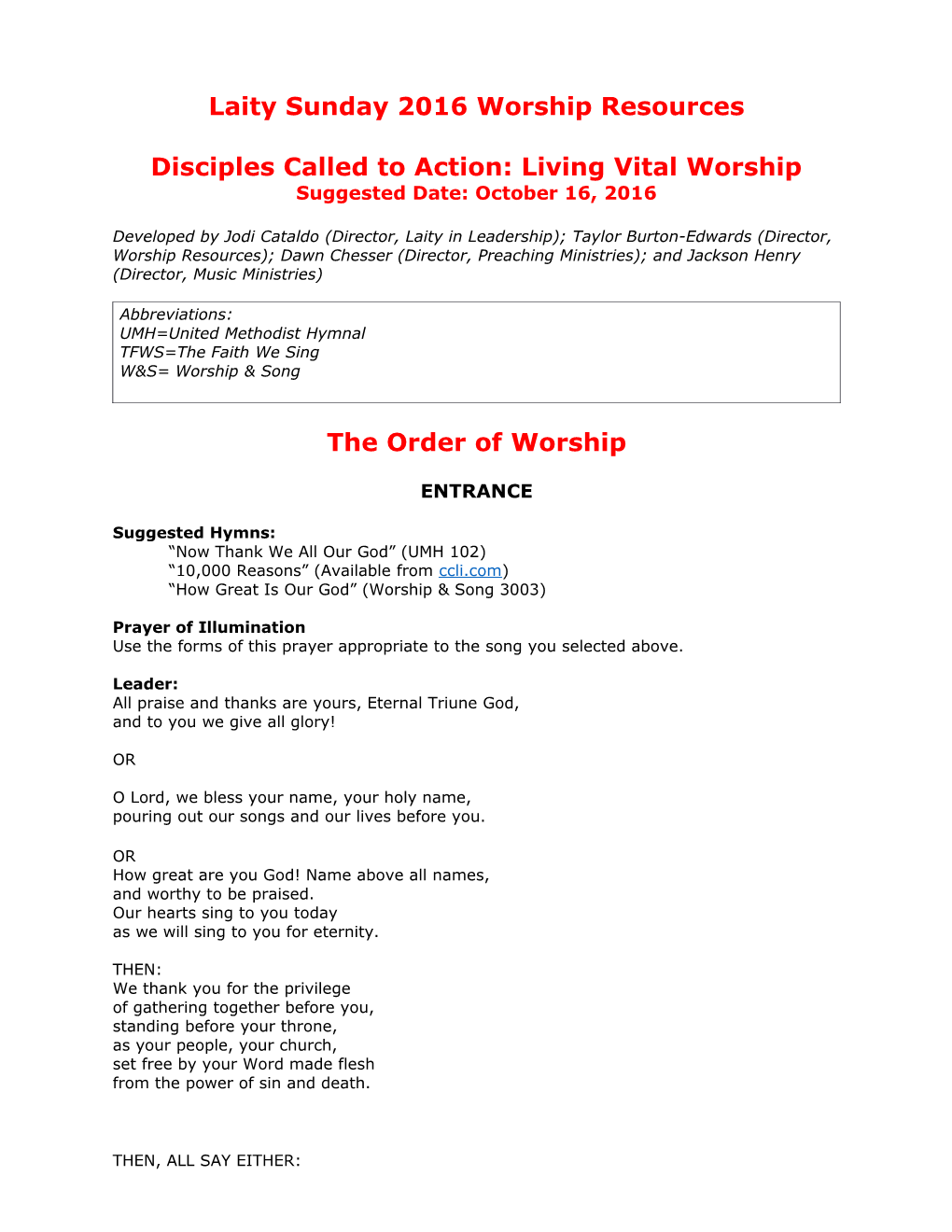 Disciples Called to Action: Living Vital Worship