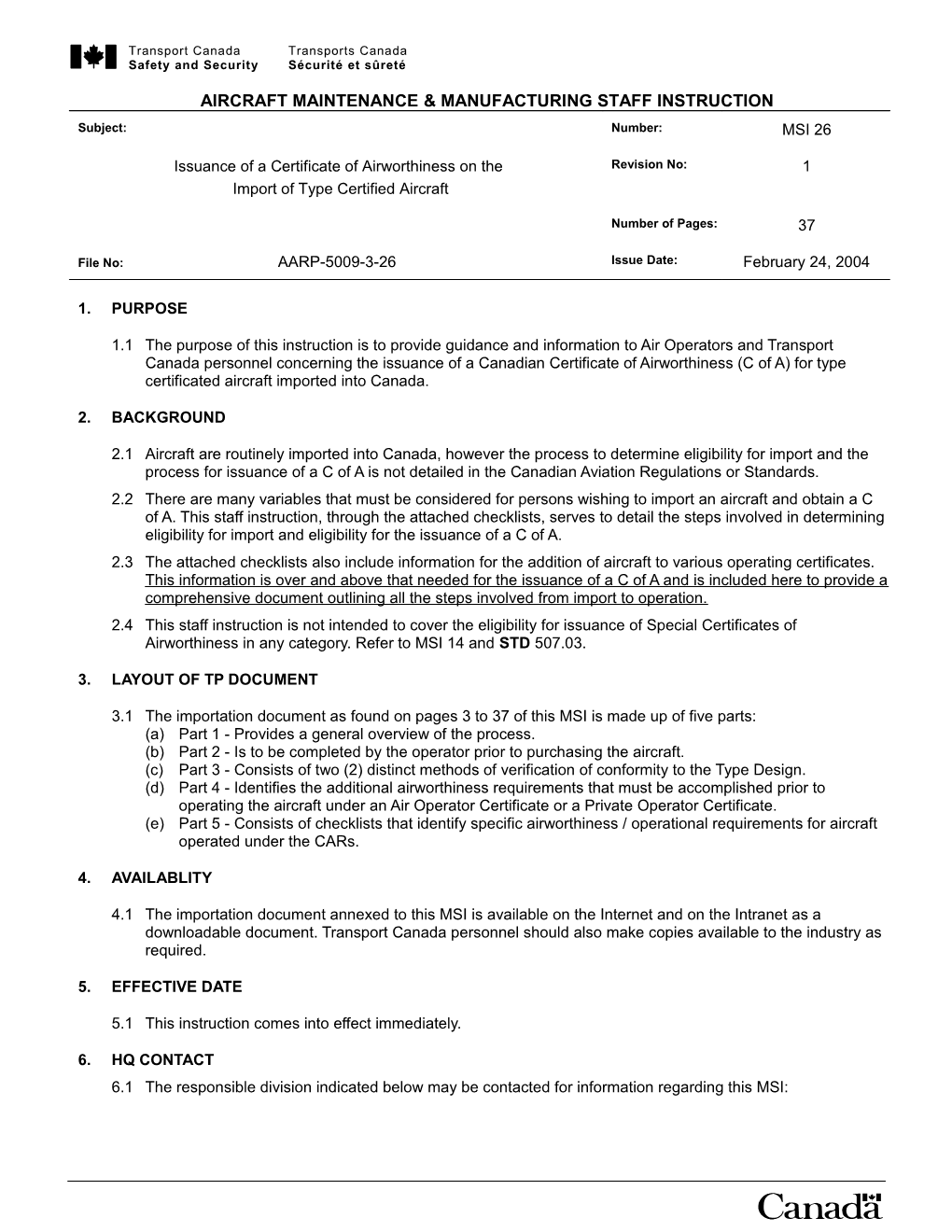 1.1The Purpose of This Instruction Is to Provide Guidance and Information to Air Operators