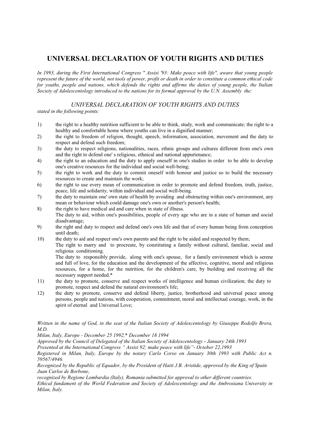 Universal Declaration of Youth Rights and Duties