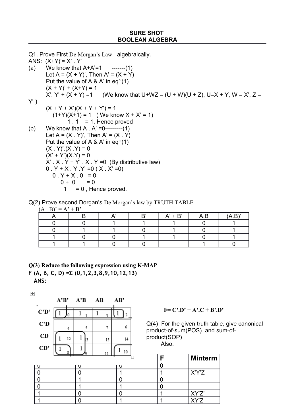 Q1. Prove First De Morgan S Law Algebraically