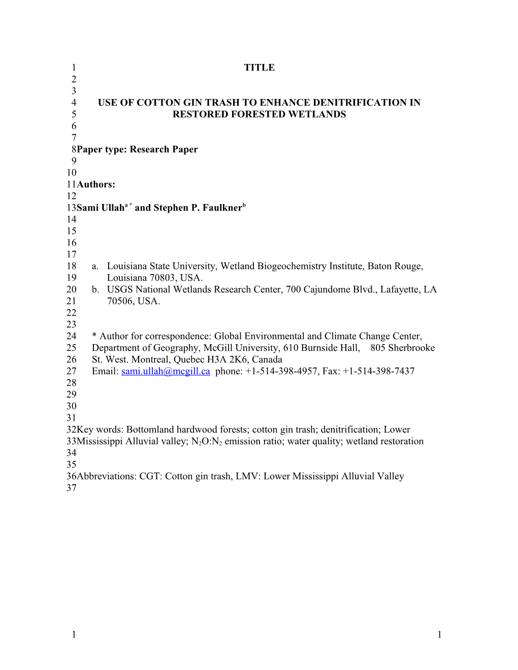 Use of Cotton Gin Trash to Enhance Denitrification in Restored Forested Wetlands