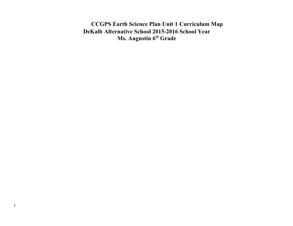 CCGPS Earth Science Plan Unit 1 Curriculum Map