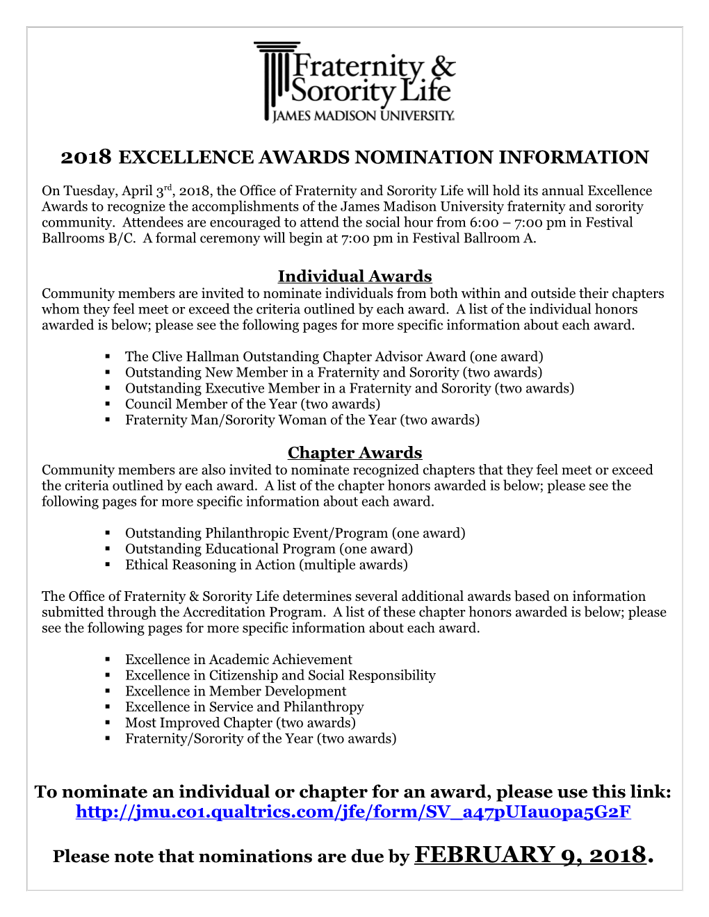 2018Excellence Awards Nomination Information