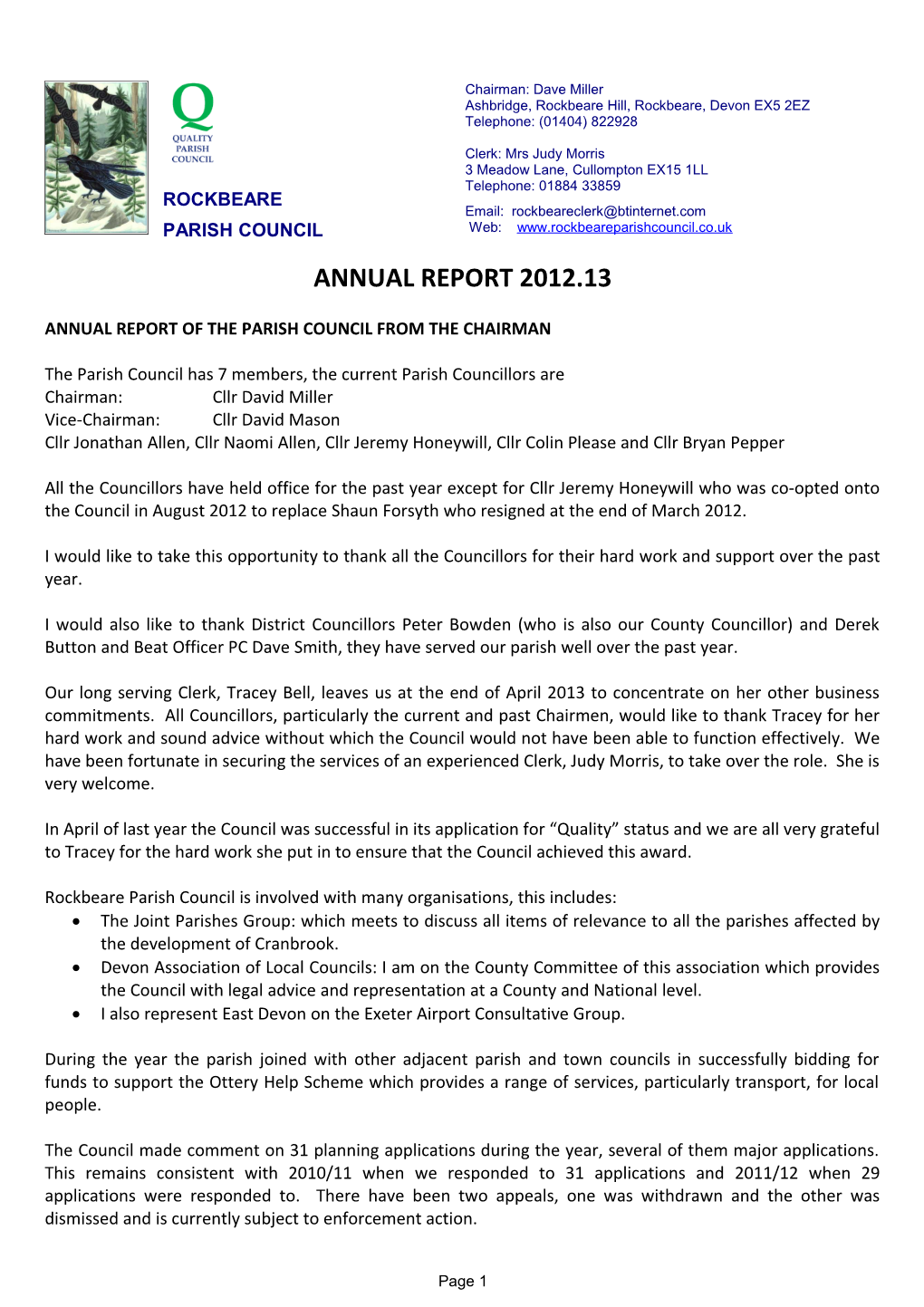Annual Report of the Parish Council from the Chairman