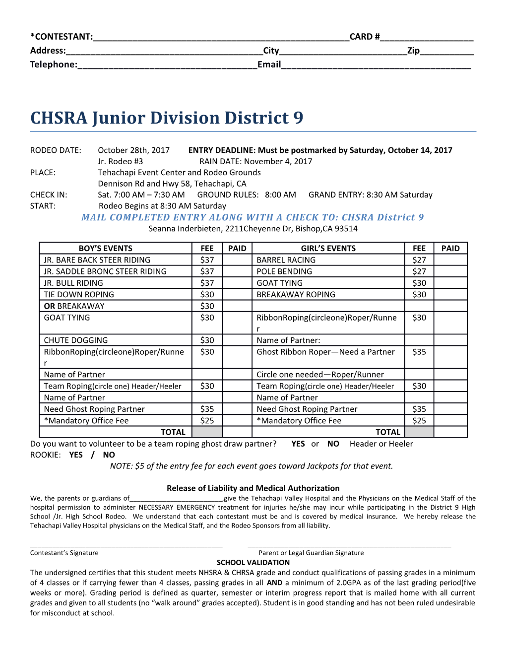CHSRA Junior Division District 9