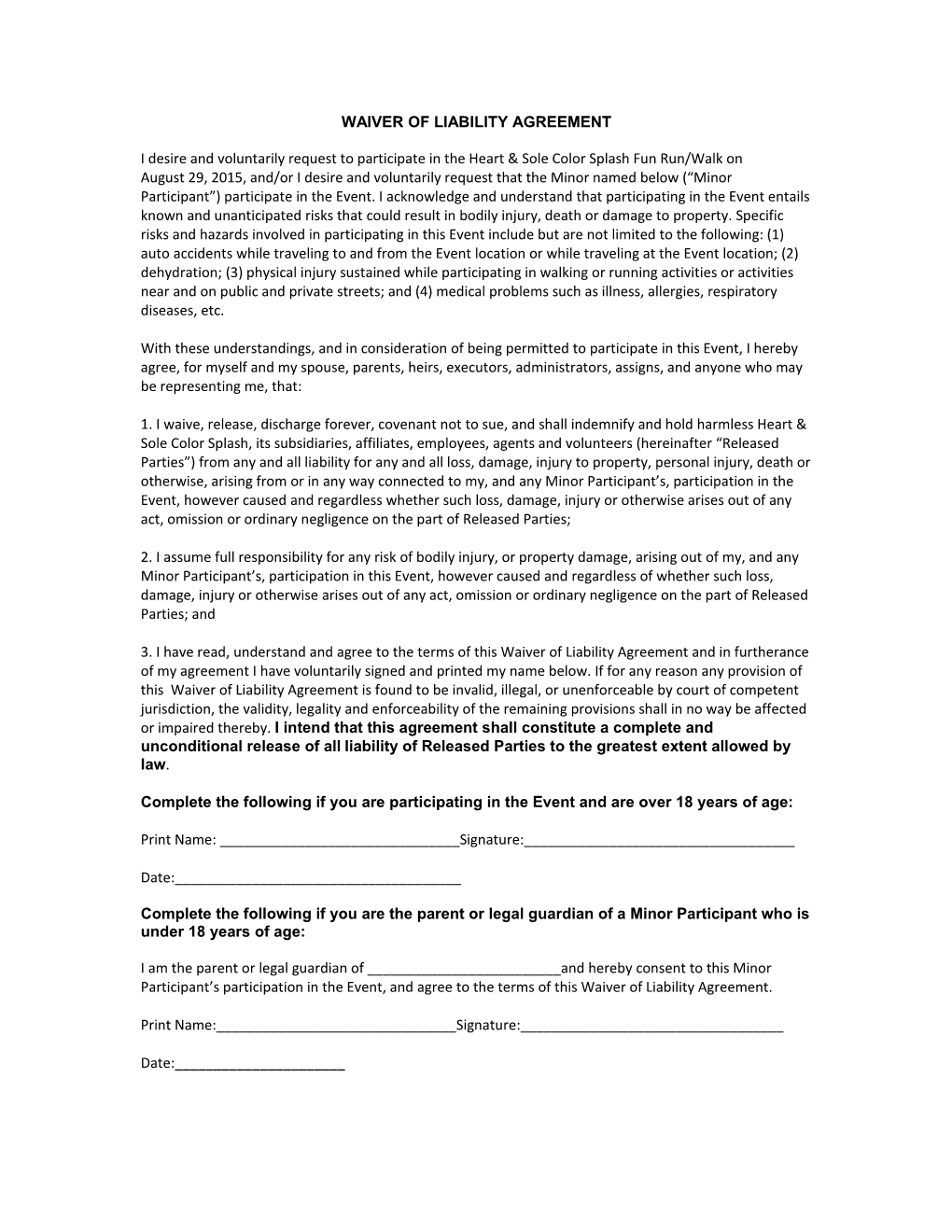 Waiver of Liability Agreement