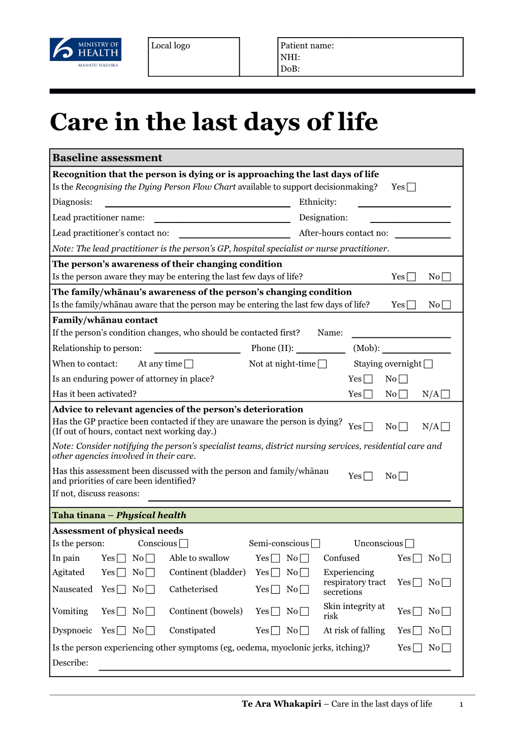 Care in the Last Days of Life