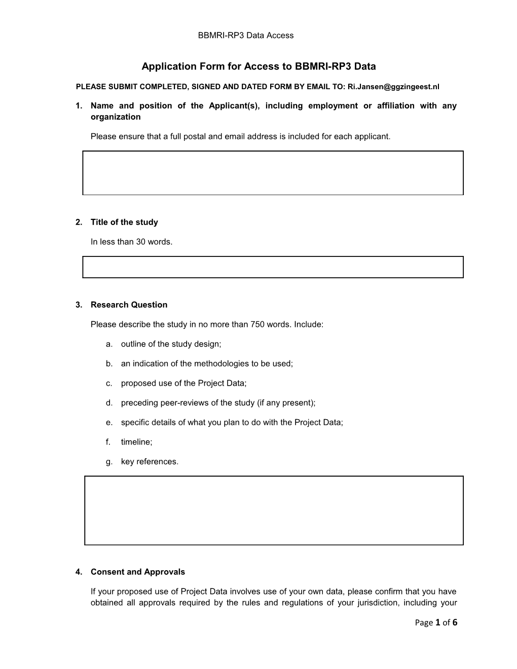 Application Form for Access to BBMRI-RP3 Data