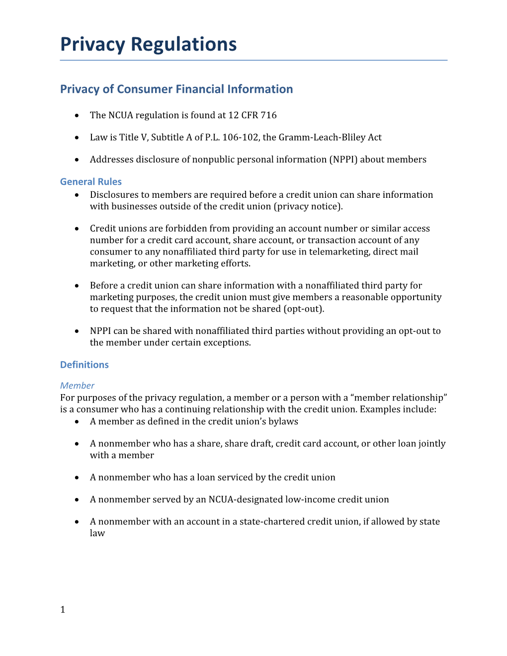 Privacy of Consumer Financial Information