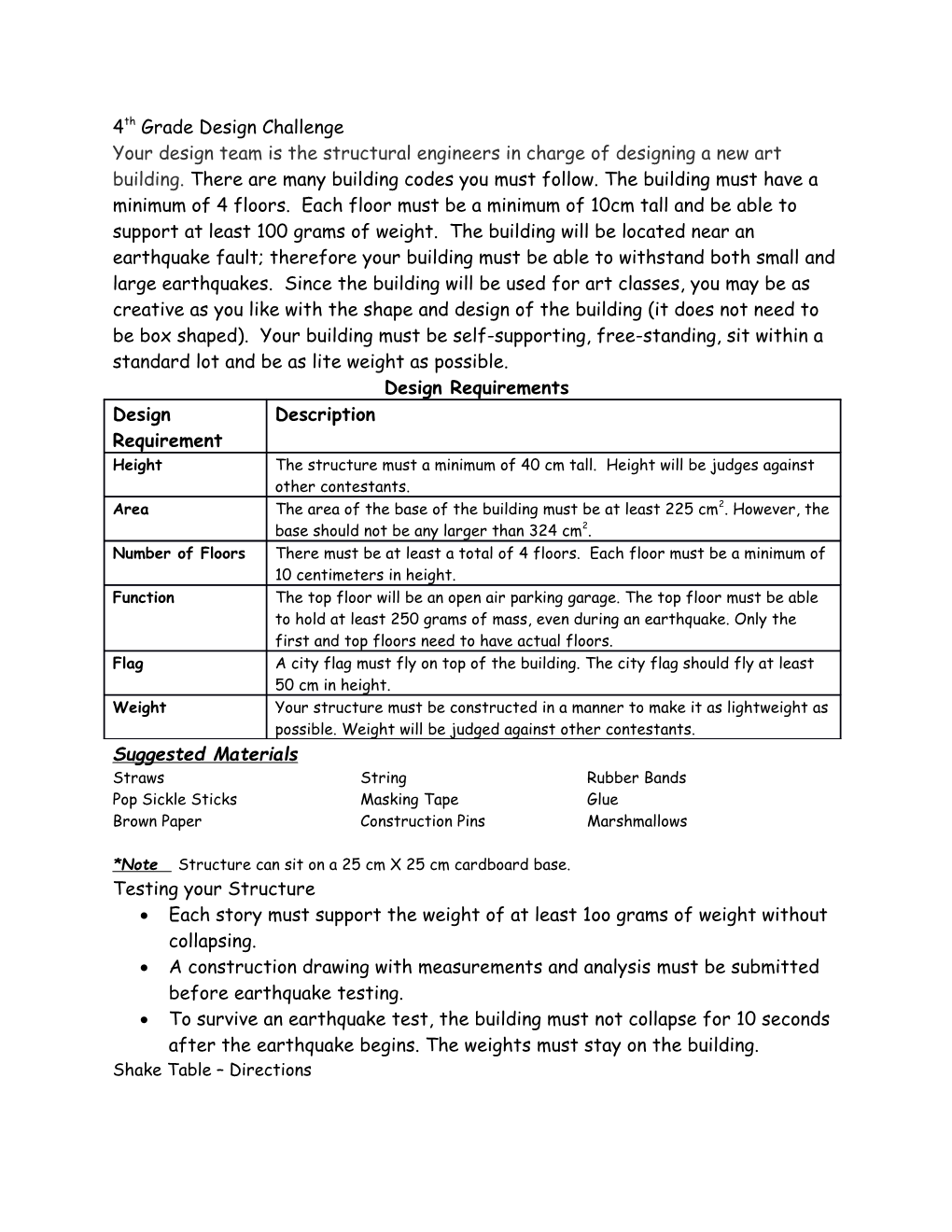 4Th Grade Design Challenge