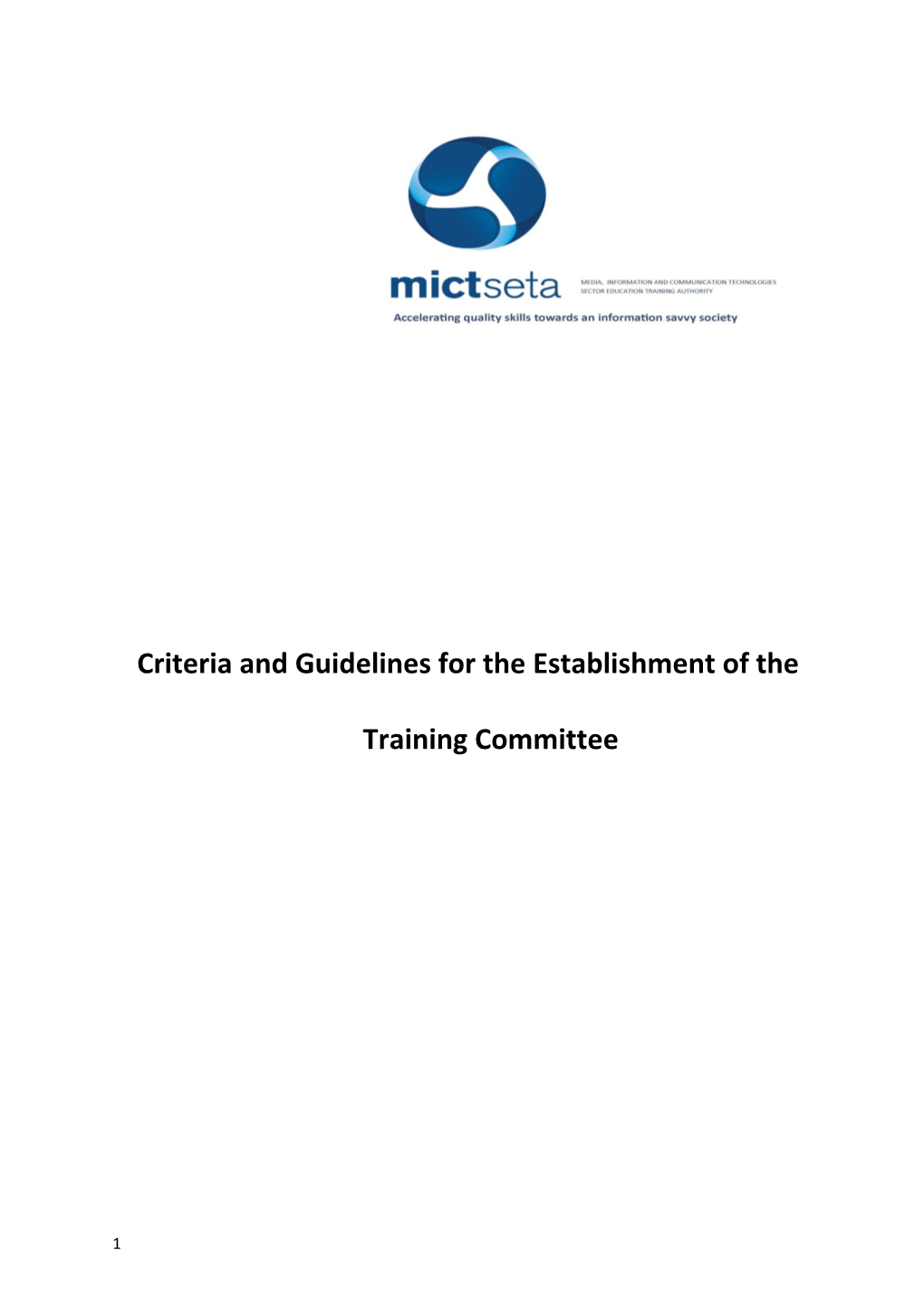 Criteria and Guidelines for the Establishment of the Training Committee