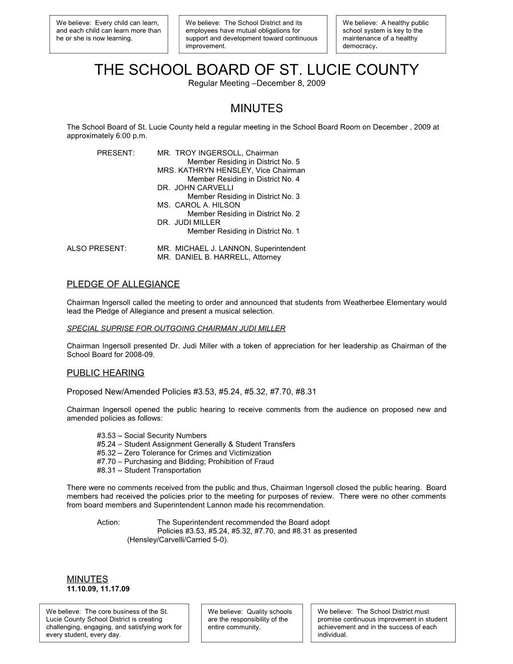 12-08-09 SLCSB Regular Meeting Minutes