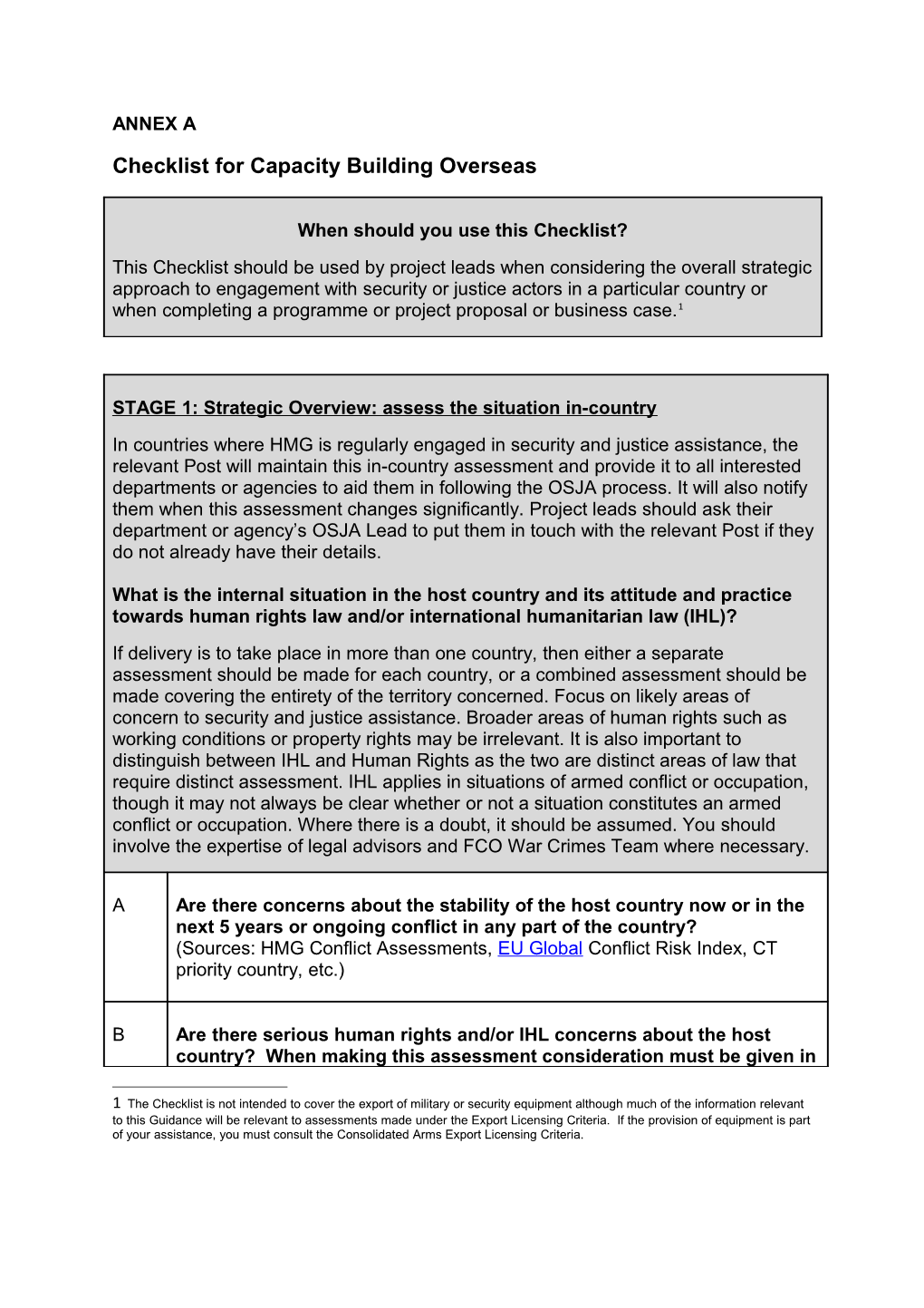 Checklist for Capacity Building Overseas