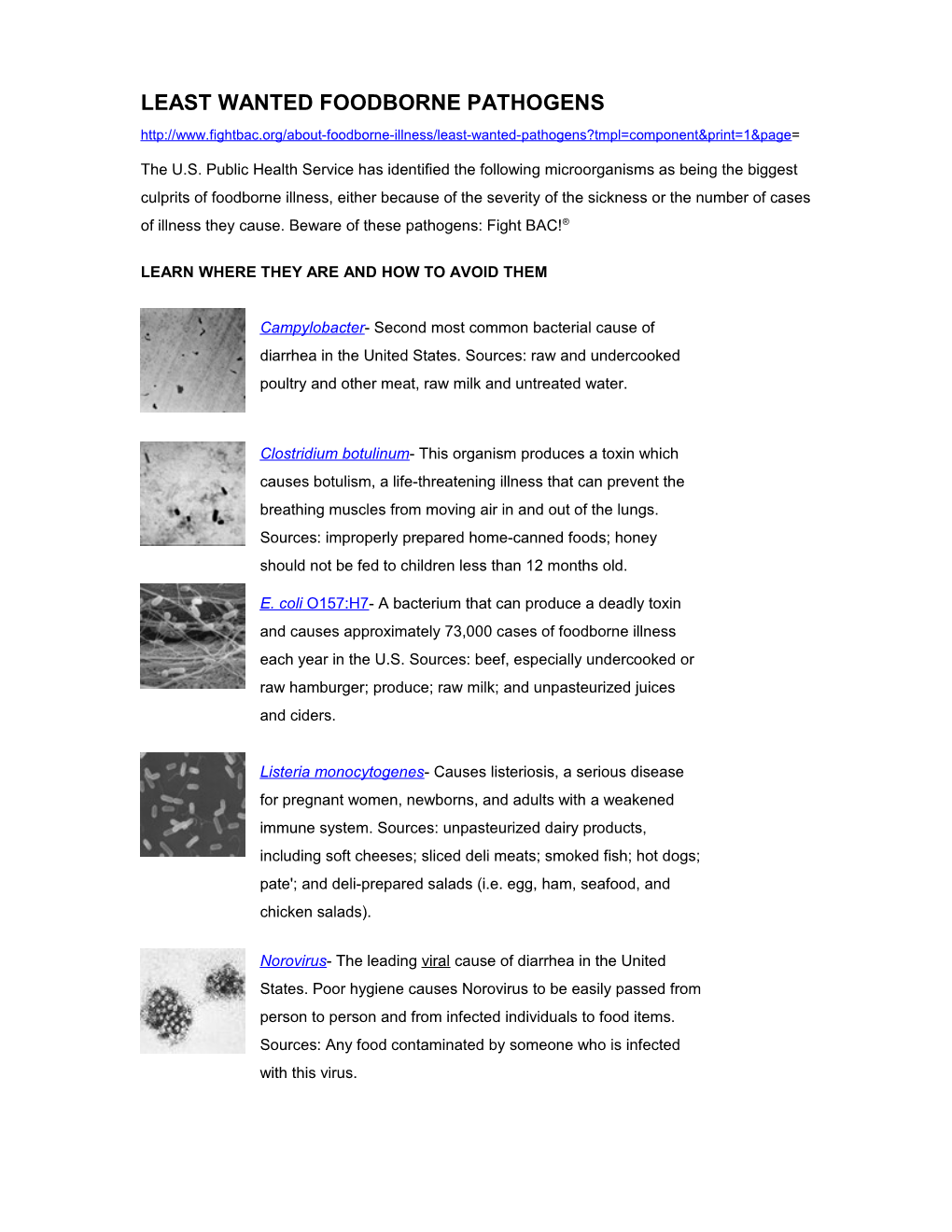 Least Wanted Foodborne Pathogens