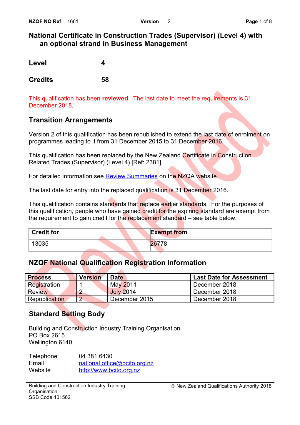 1661 National Certificate in Construction Trades (Supervisor) (Level 4) with an Optional