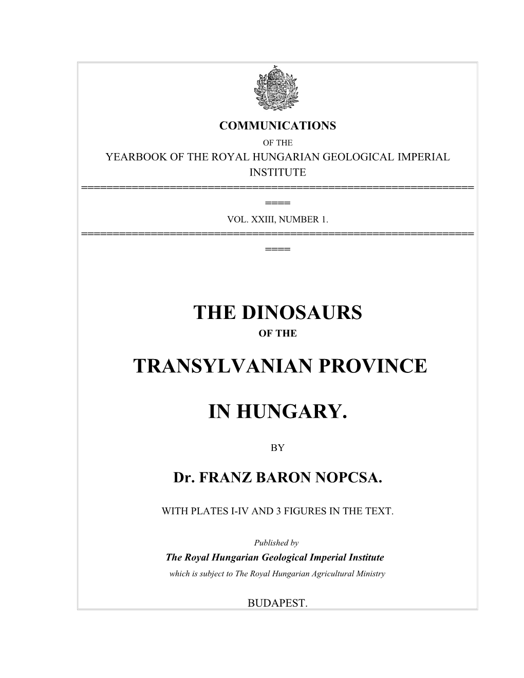 Yearbook of the Royal Hungarian Geologicalimperial Institute