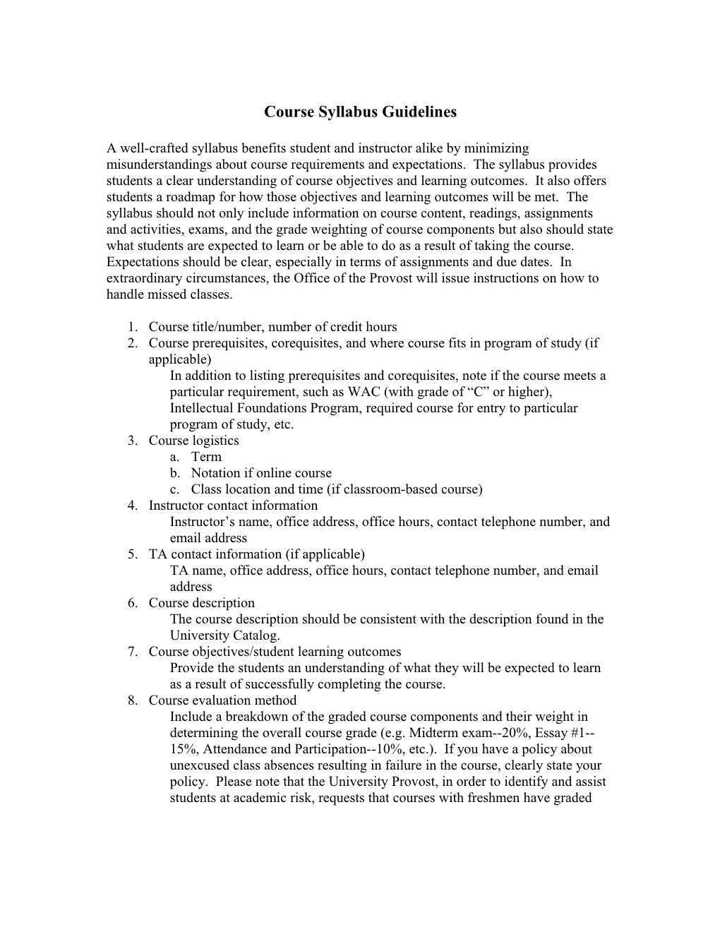 Requirements for Course Syllabi