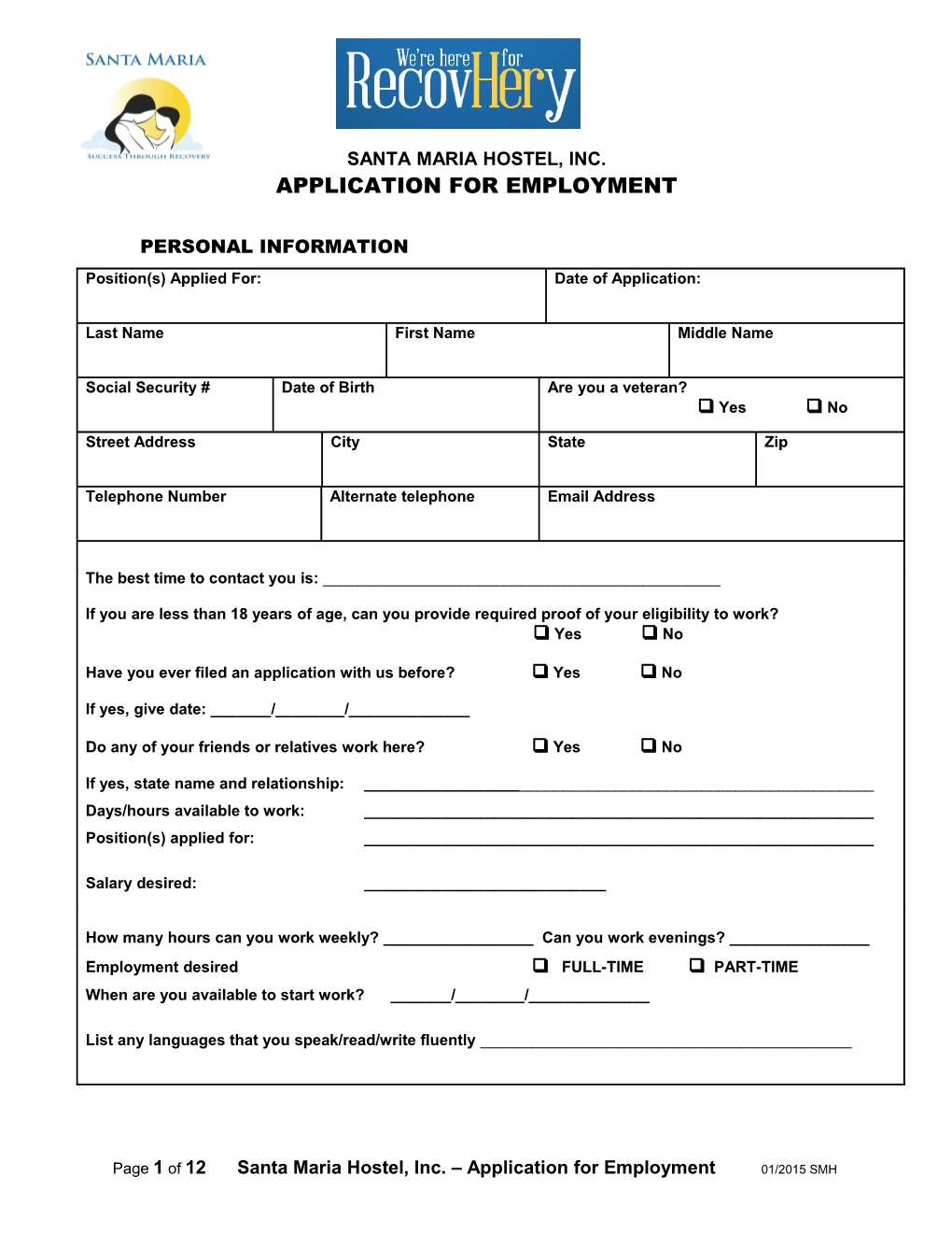 Customizable Sample Employment Application Form