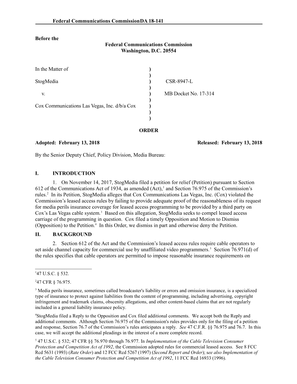 Federal Communications Commissionda 18-141