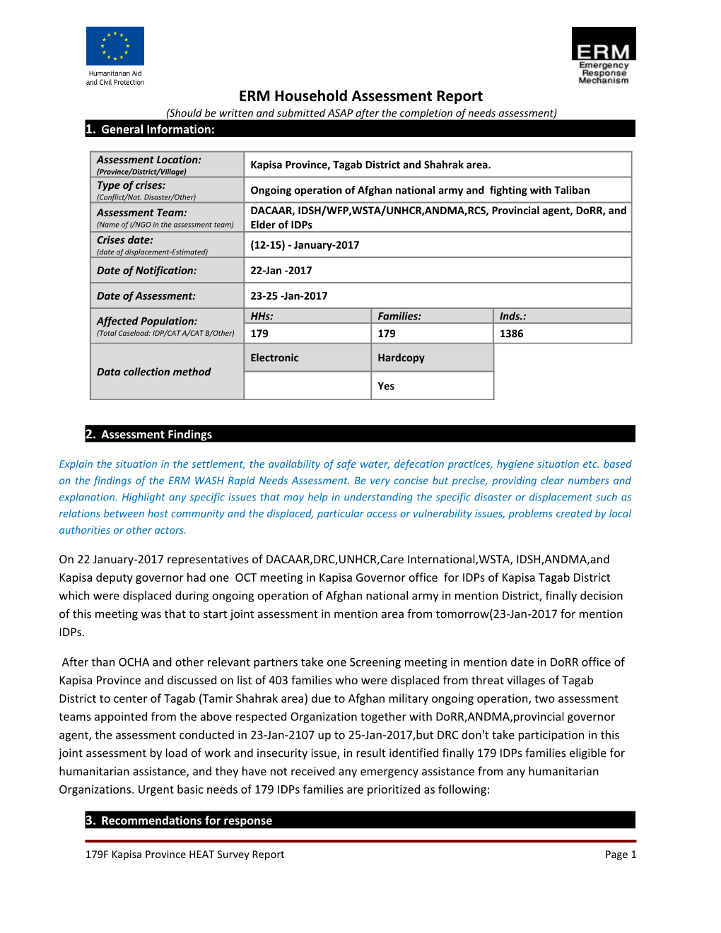 ERM Household Assessment Report